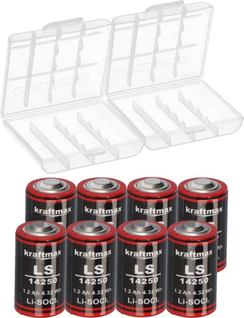 8x Kraftmax Lithium 3,6V Batterie LS14250 1/2 AA - Zelle ER14250 Li-SOCl2 + Box