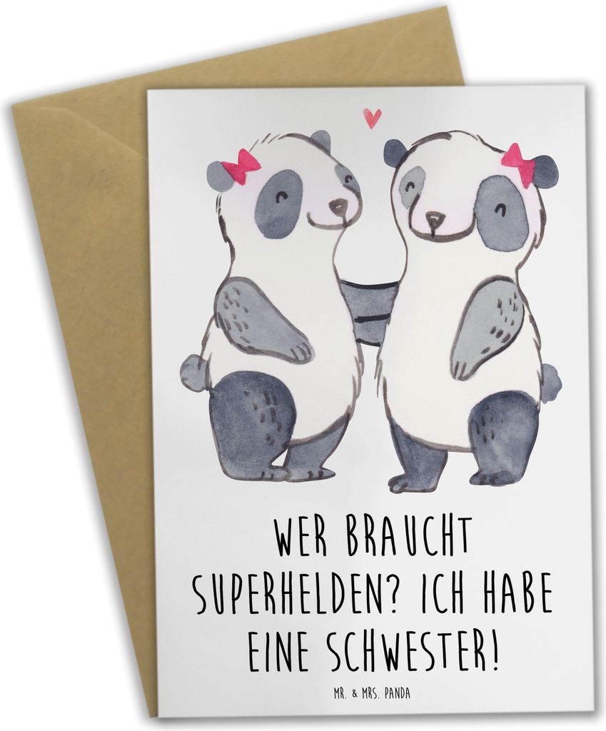 Mr. & Mrs. Panda Grußkarte Liebe Schwester - Weiß - Geschenk, Lächeln, handgefertigt, Unterstützung, einladungskarten, Grußkarten, Geschwister...