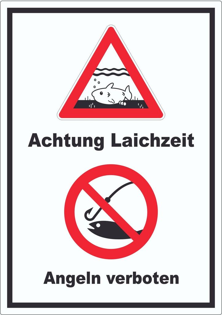 Achtung Laichzeit Angeln verboten hochkant Aufkleber A9 (37x52mm)