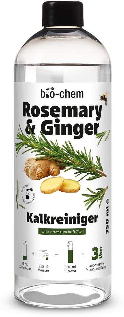 bio-chem Rosemary & Ginger Kalkreiniger Konzentrat | Badreiniger gegen Kalk & Wasserflecken für Bad, Dusche & Armaturen | Duftkomposition Rosemary...