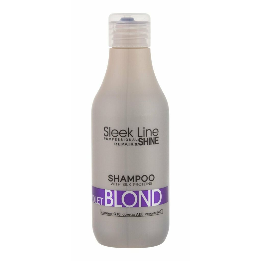 A bottle of Sleek Line Professional Repair & Shine Shampoo for Blond hair.
