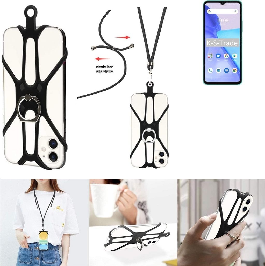 K-S-Trade 3in1 Handykette Handyband Handykordel Halsband Smartphone-Ring Handy-Ring kompatibel mit UMIDIGI Power 5s Fingerhalterung Handyring