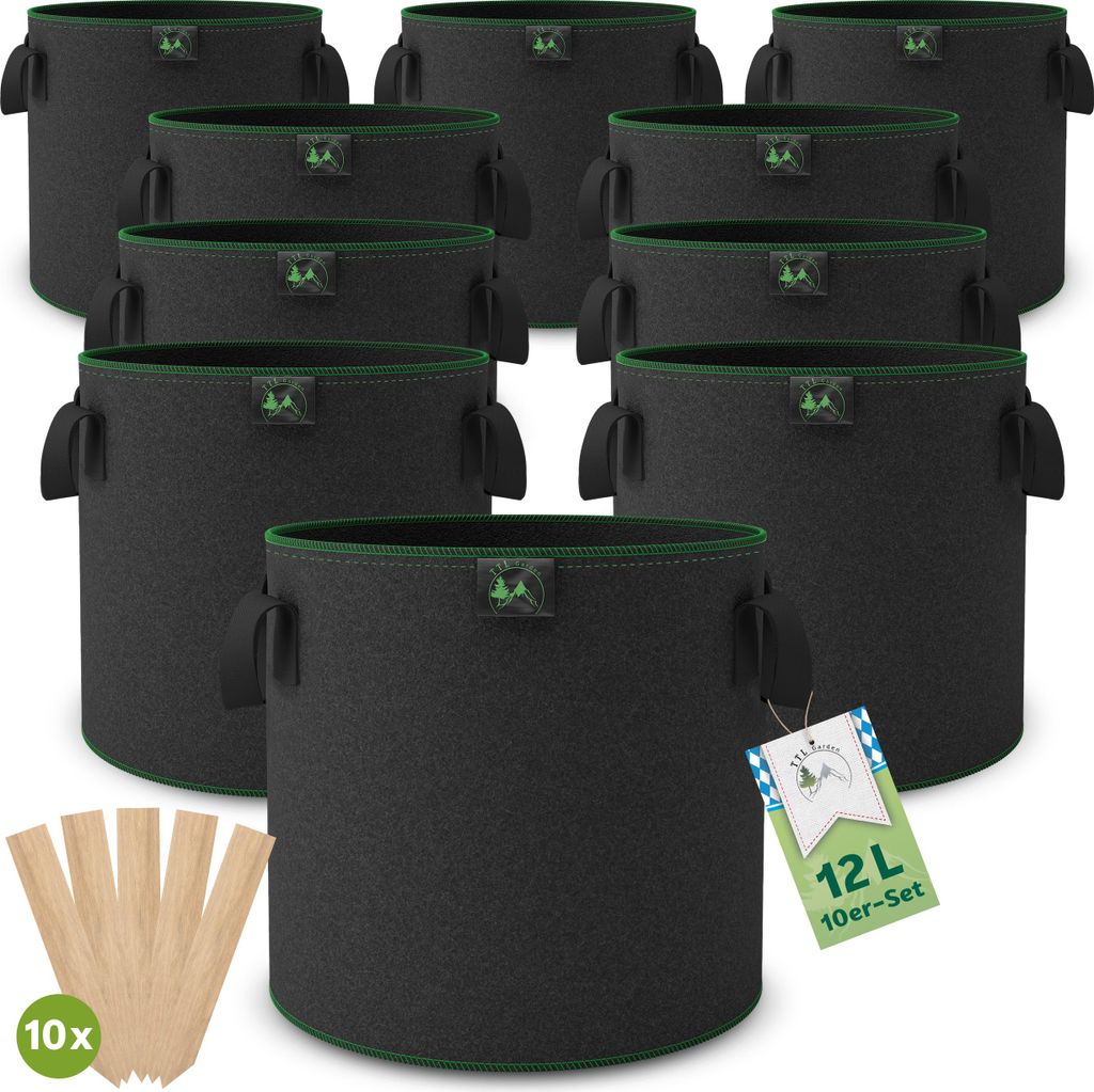TTL GARDEN Pflanzsack 12L – 10er Set Stofftöpfe aus Filz & Produktbild 