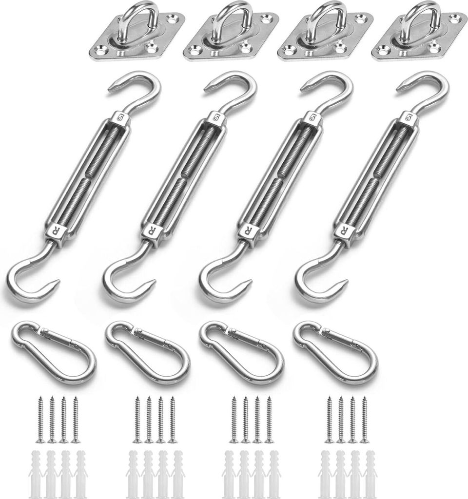 Sonnensegel Befestigung Set Zubehör 304 Edelstahl Sonnensegel Befestigungsset sonnensegel Spanner Montage Aufbau für Viereck und Dreieck Garten, ...