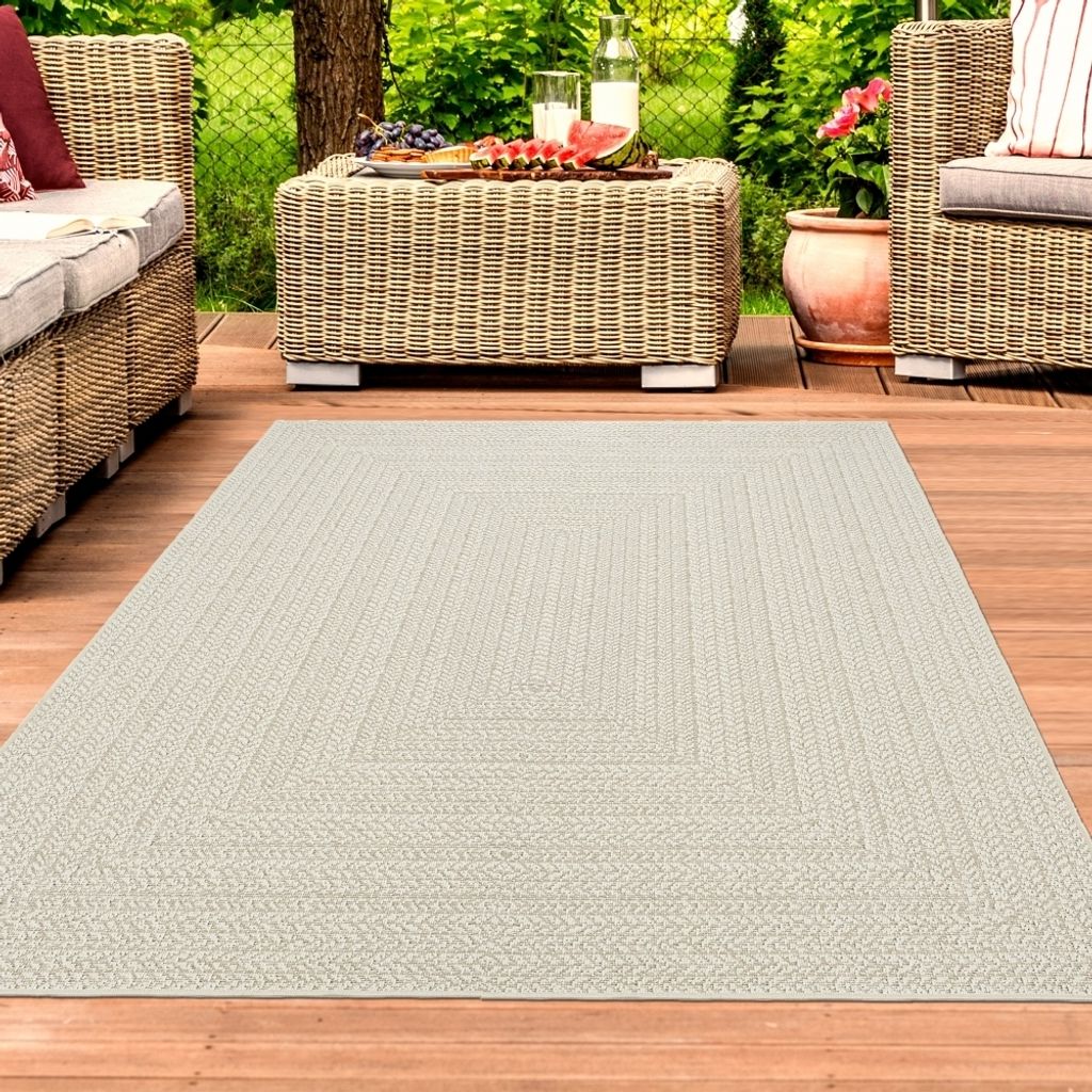 Langlebiger Outdoor-Teppich im Jute-Look Terrassen- und Gartenteppich Creme Größe - 120 x 170 cm