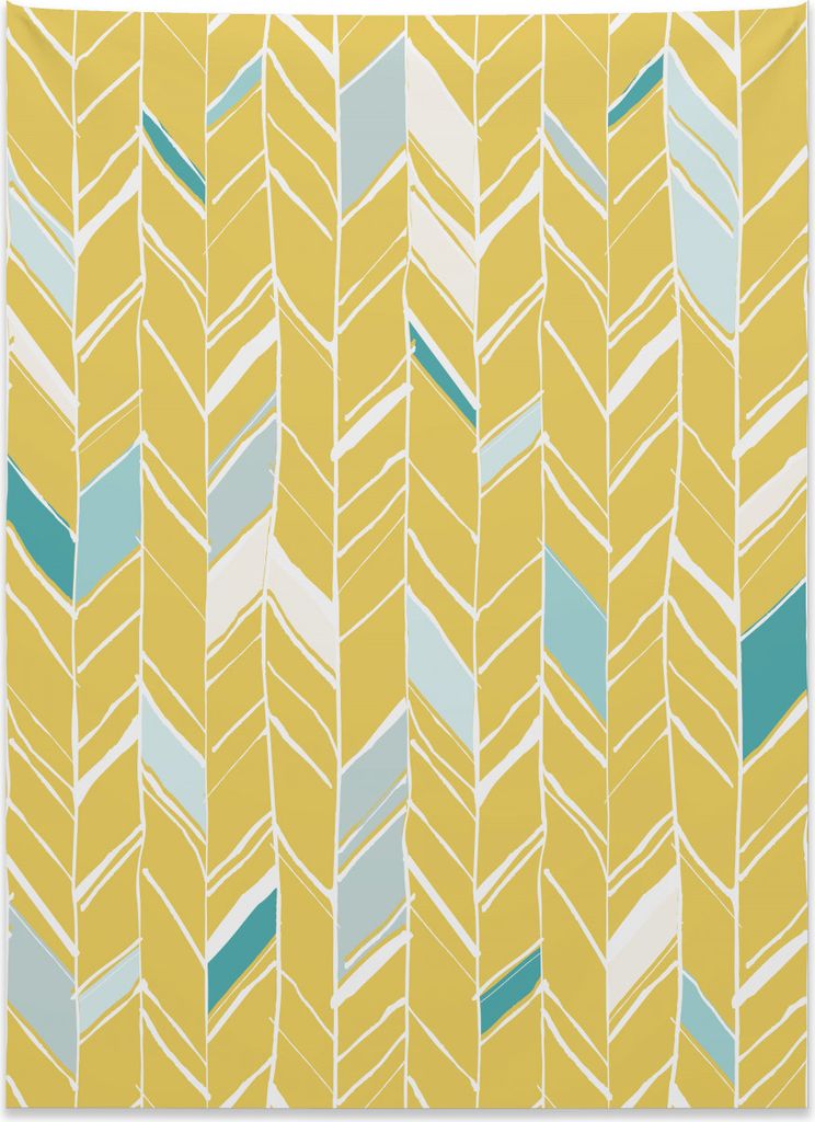Abakuhaus Yellow Chevron Wandteppich, Fischgrat Art aus Weiches Mikrofaser Stoff Kein Verblassen Klare Farben Waschbar, 110 x 150 cm, Hellblau Senf