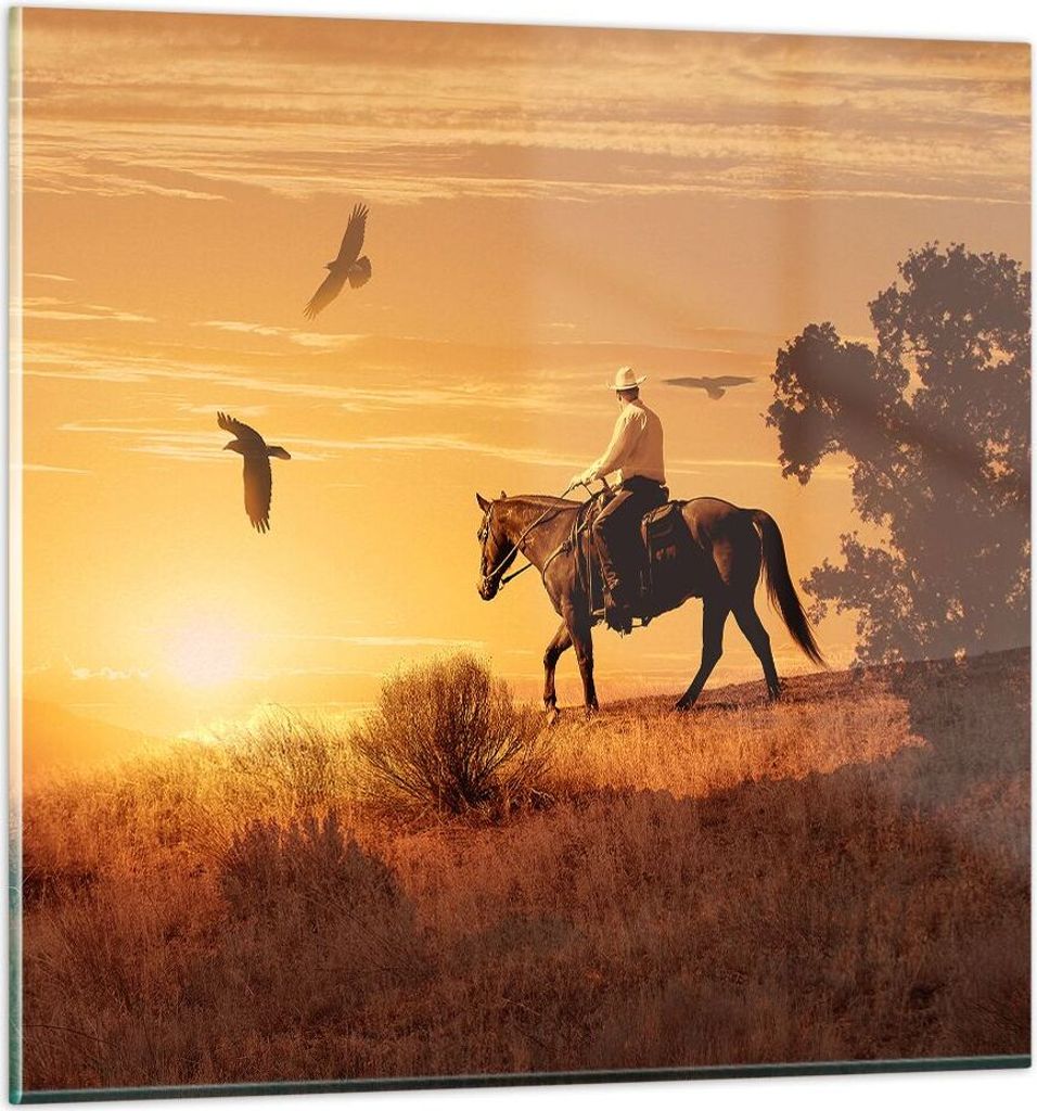 Bilder auf glas - Pferd Cowboy Bauernhof Reiten - 60x60cm - Glasbilder - Wandbilder - Kunstdruck - zum Aufhängen bereit - Wanddekoration aus Glas ...