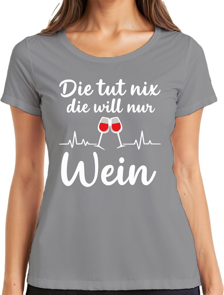 Tut nix will nur Wein Weinliebhaber Weinglas Geschenk lustig Damen T-Shirt, Grau, 3XL