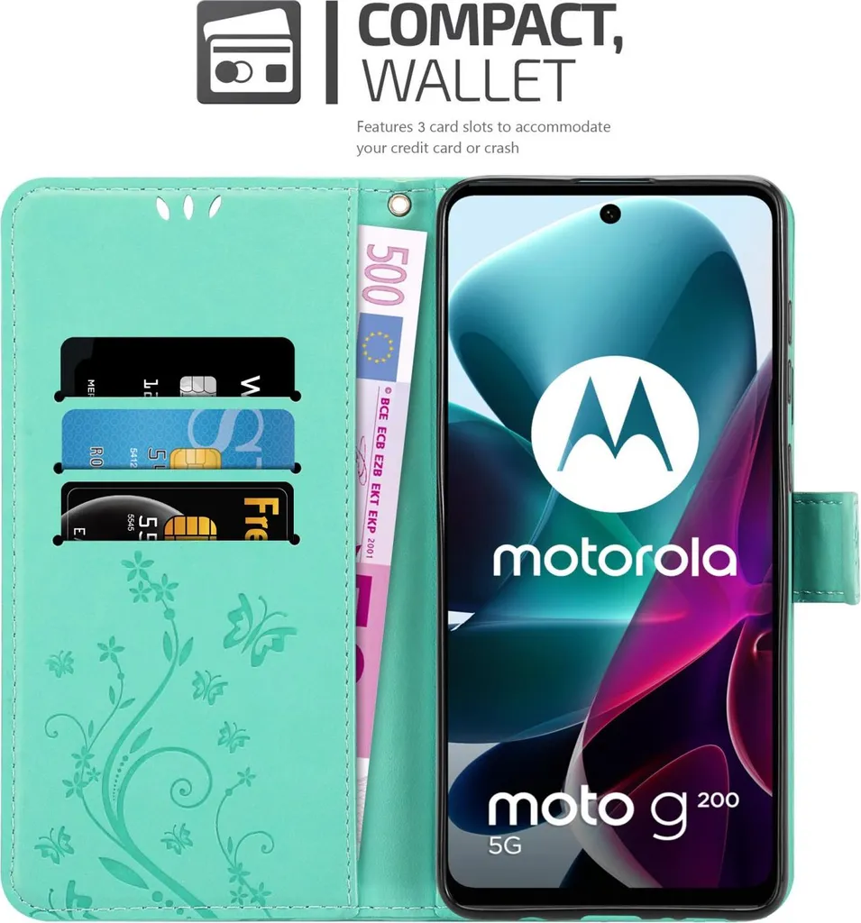 Custodia Protettiva Motorola G200 5G Elegante - Turchese Floreale - 3