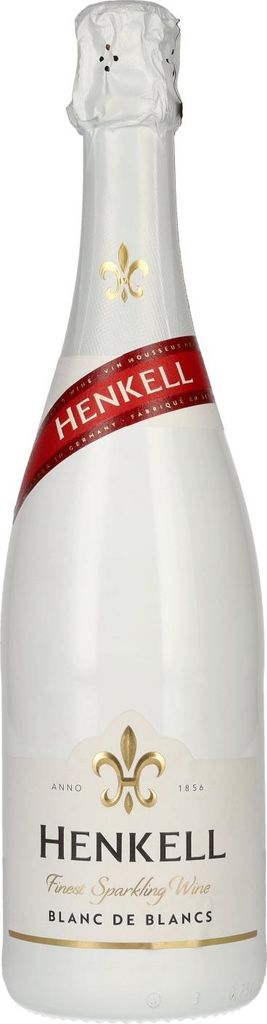 A bottle of Henkell Sekt Blanc de Blancs sparkling wine.