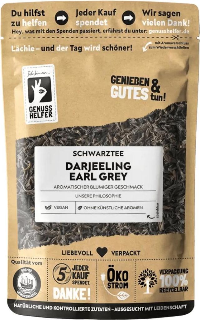 Darjeeling Earl Grey, lose, klassischer schwarzer Tee mit kräftigem Bergamotte-Aroma, 100g