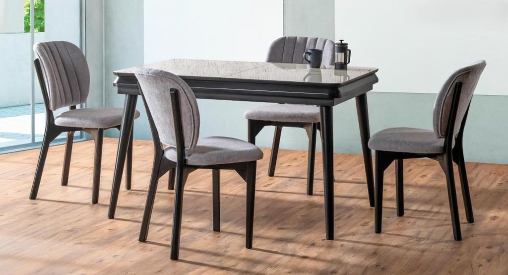 Moderne Essgruppe Designer Esstisch 4x Stühle 5tlg Stilvoller Set