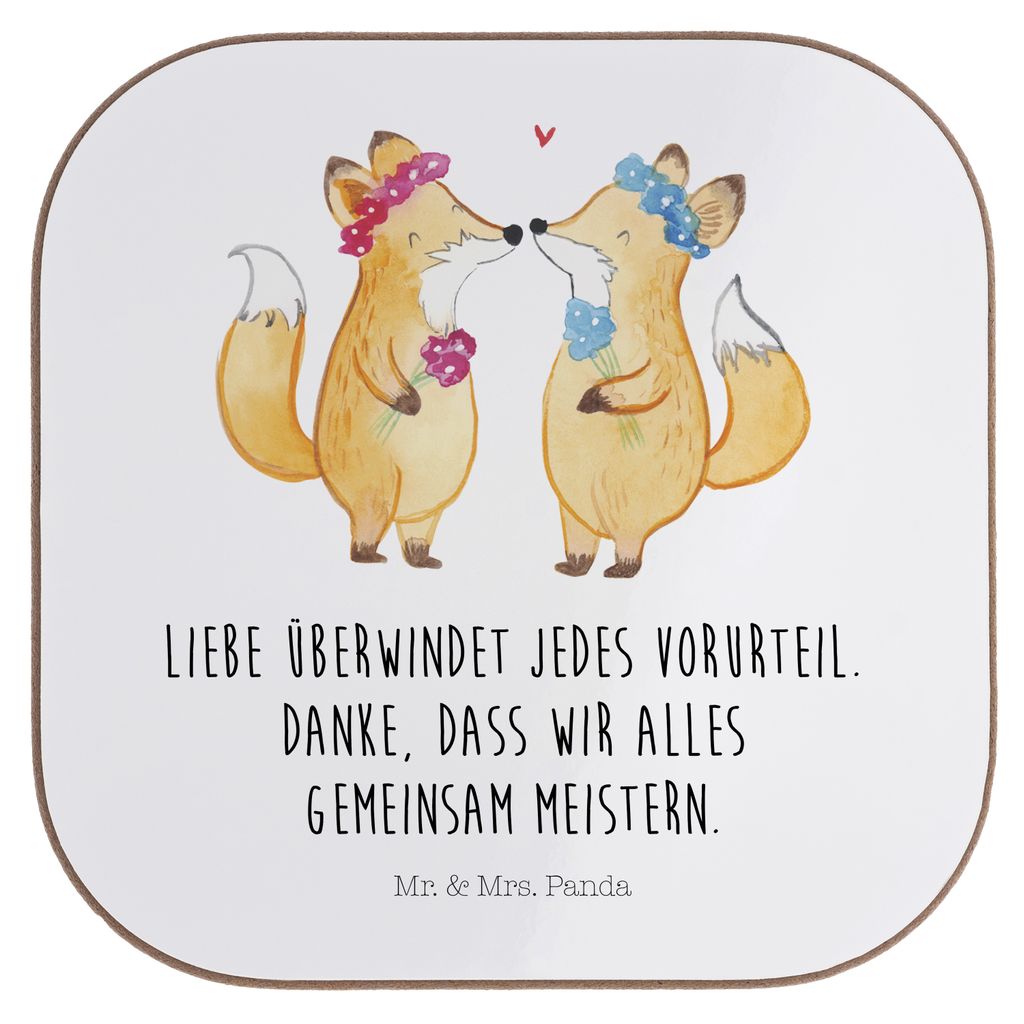 Mr. & Mrs. Panda Untersetzer für Gläser Füchse Lesbian Pride - Weiß - Geschenk, gläseruntersetzer, Coaster, Tischuntersetzer, Hochzeitskarte, ...