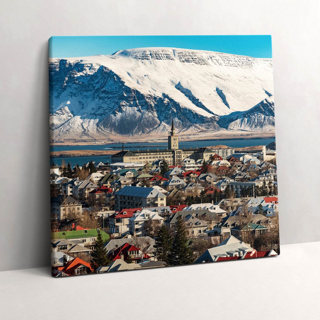 View of Reykjavík Iceland – Leinwandbild Wandbild – 60x60 cm – Leinwandbilder – Wandbilder – Schlafzimmer – Flur
