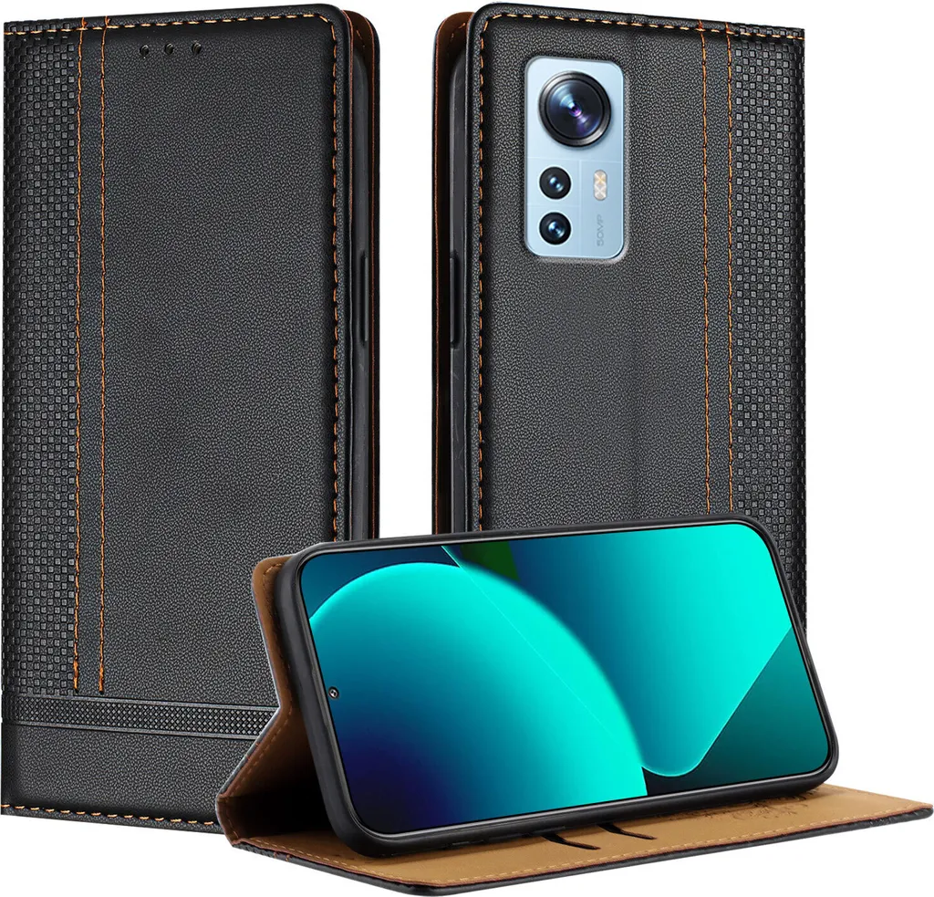 Custodia Xiaomi 12 / 12X / 12S in Pelle Nera: Protezione a Libro con Stand