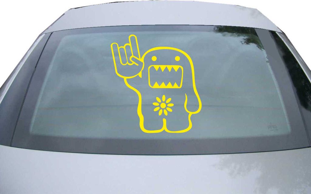 Indigos UG - Aufkleber Heckscheibe & Motorklappe DE2041 - gelb - 600x552 mm - Heavy Domo - Auto Scheiben Fenster Heckklappe Tuning Racing JDM - Die...