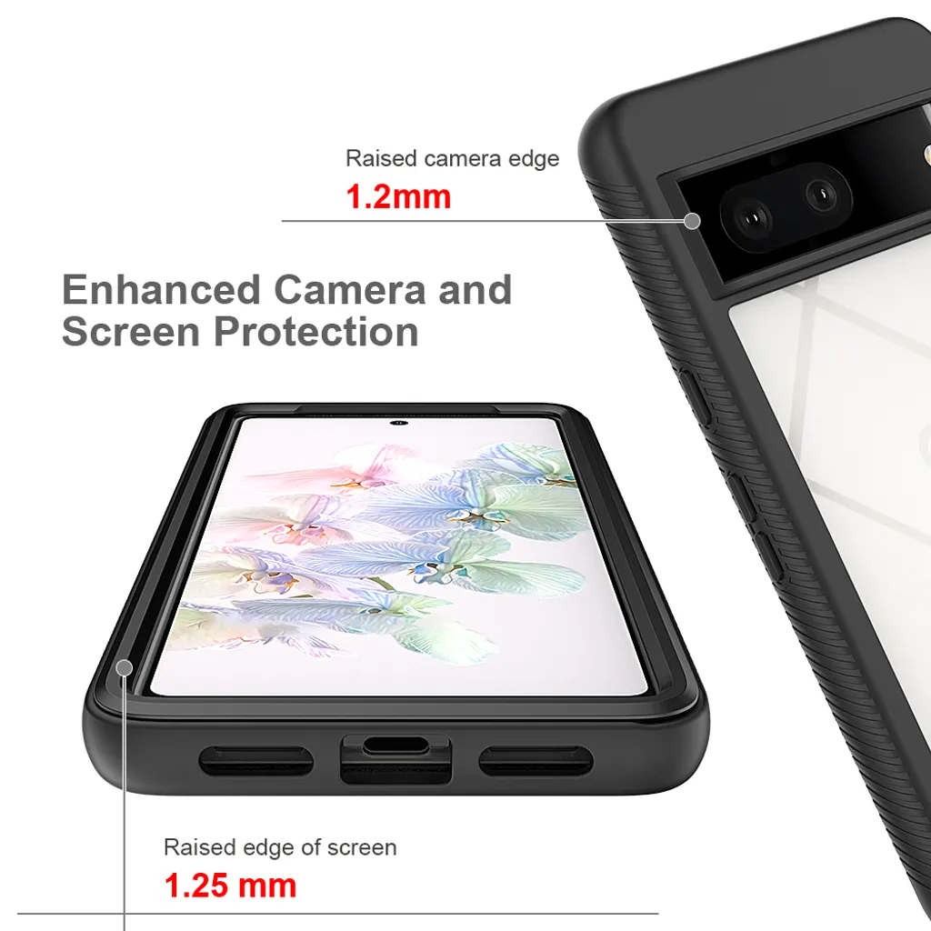 Wahhle Custodia Google Pixel 7 Pro Con Protezione Schermo Integrata - Antiurto Militare - Sottile E Leggera - Nero/Trasparente