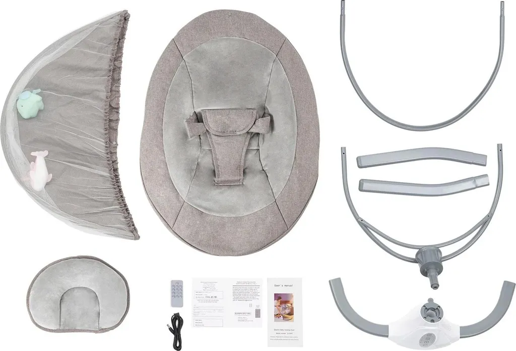 Balançoire pour Bébé - Aide au Sommeil Électrique avec Télécommande Gris - 2