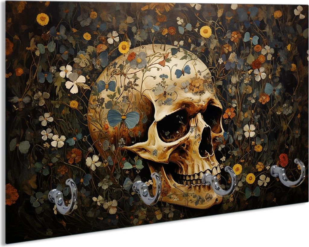 Wallario Schlüsselbrett aus Glas, Motiv: Vergänglichkeit im Blütenmeer, 30 x 20 cm mit 4 Haken