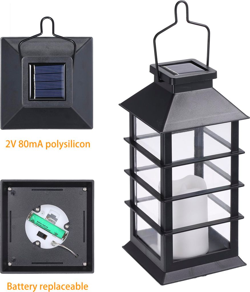 Tomshine Vintage-Stil Solar betriebene Laterne Lichter Flackernde Flamme Feuer Kerze LED-Lampe im Freien hängende dekorative Beleuchtung für Gart...