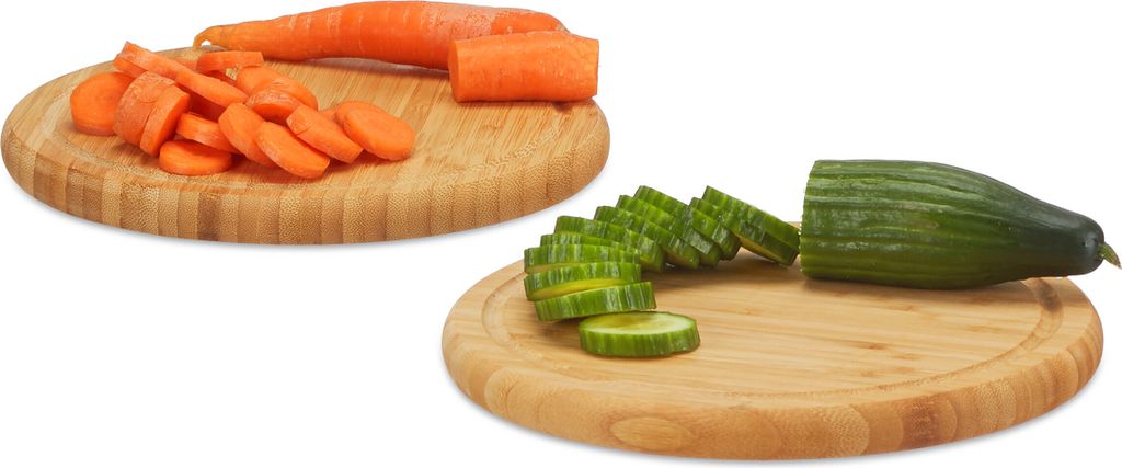 Relaxdays Frühstücksbrettchen 2er Set, Bambus, rund, 25 cm, Produktbild 