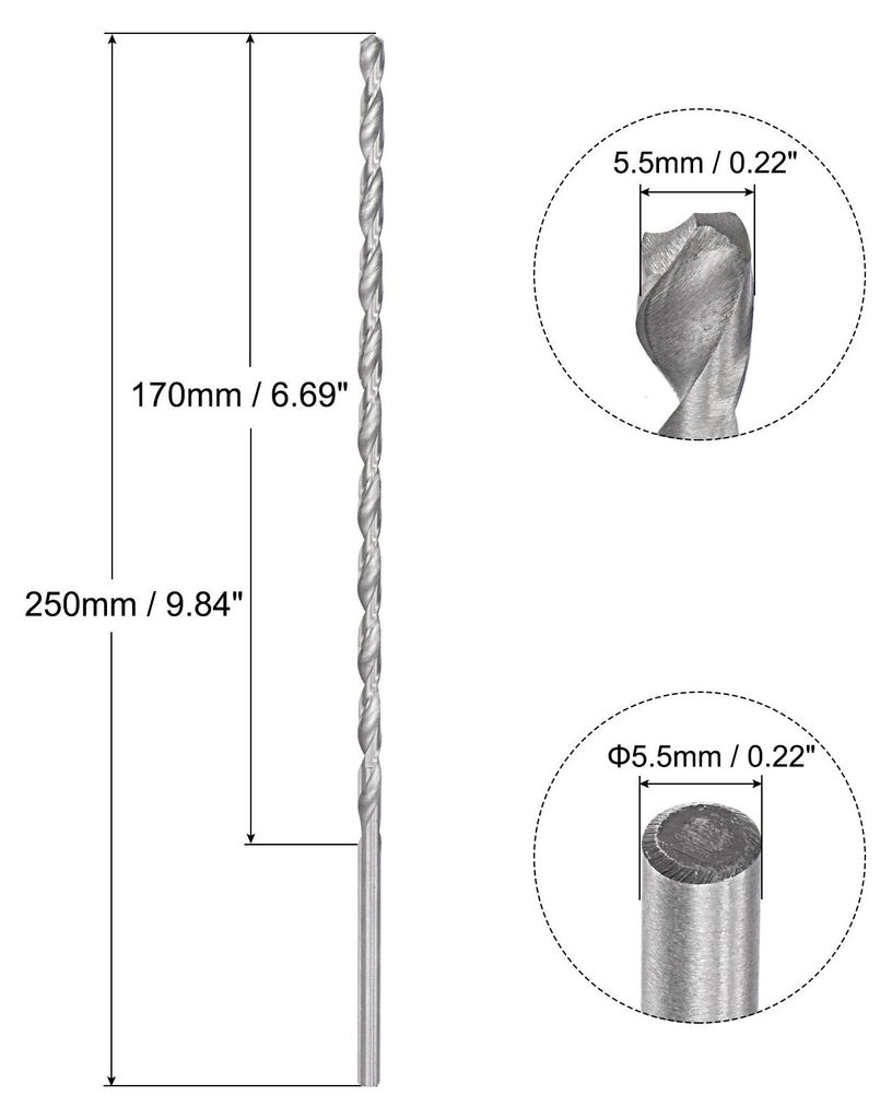 Spiralbohrer Schnellarbeitsstahl Extra Lange Bohrer Ersatz 5,5 x 250 mm