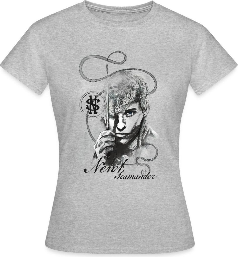 Spreadshirt Phantastische Tierwesen Newt Scamander Zeichnung Frauen T-Shirt, XXL, Grau meliert