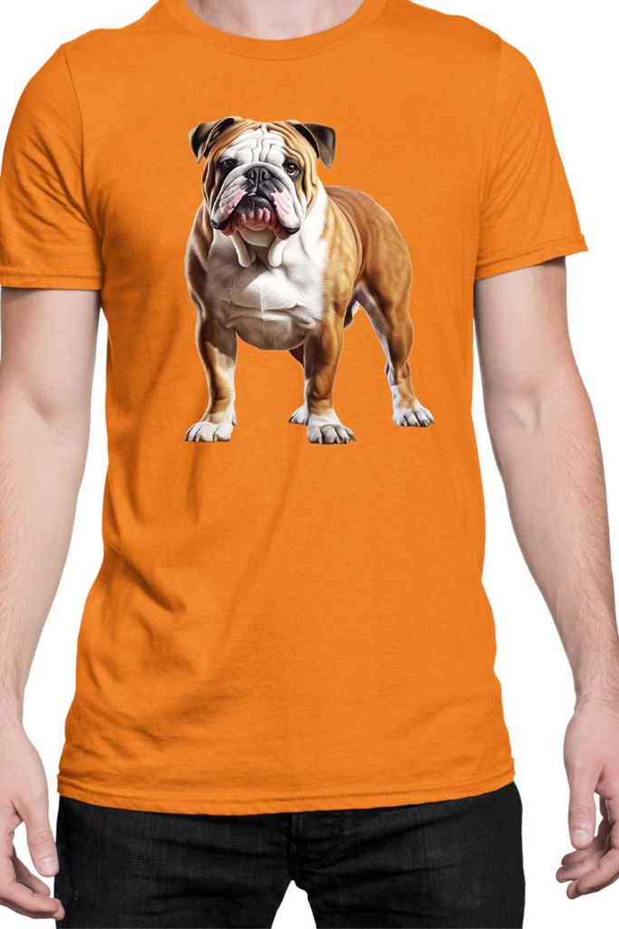 Herren T-Shirt Dogs Breeds English Bulldog Dog Breed 006, Man 3XL / Orange