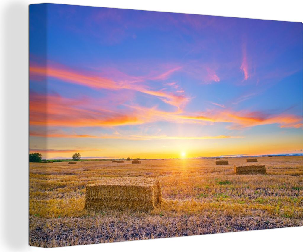 OneMillionCanvasses - Leinwandbilder - 150x100 cm, Stroh - Sonne - Himmel - Landschaft, Wandbilder Kunstdruck Wanddekoration - Foto auf Leinwand ...