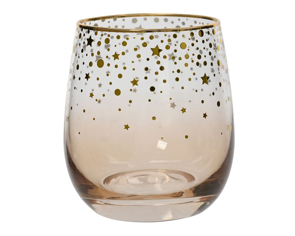 Trinkglas 9,5cm Glas mit Sternen Apricot / Gold Produktbild 