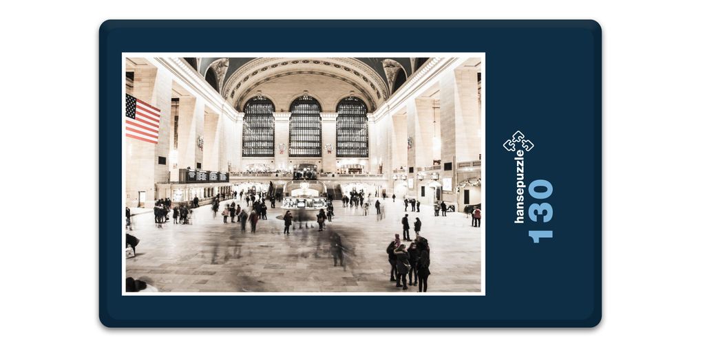 hansepuzzle 19246 - Grand Central Station Puzzle, 130 Teile, Gebäude, 28,7 x 20,0cm mit hochwertiger Aufbewahrung, Kartonbox & Beutel