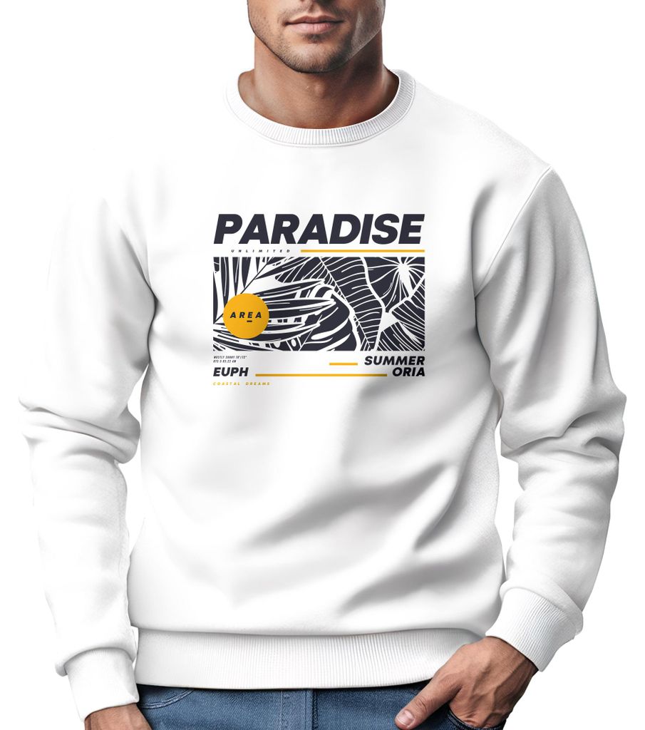 Sweatshirt Herren Paradise Unlimited Sommer Rundhals-Pullover Fashion Streetwear Neverless weiß XS