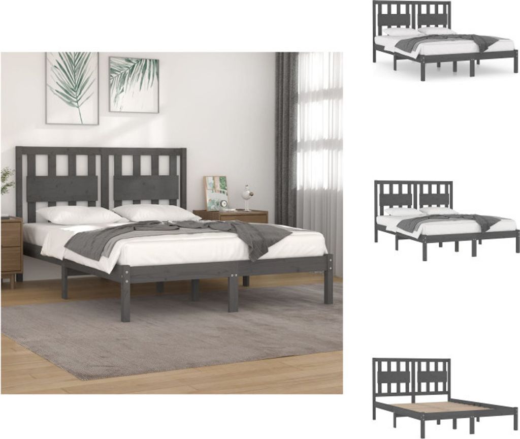 vidaXL Massivholzbett Grau Kiefer 200x200 cm - Betten & Bettgestelle