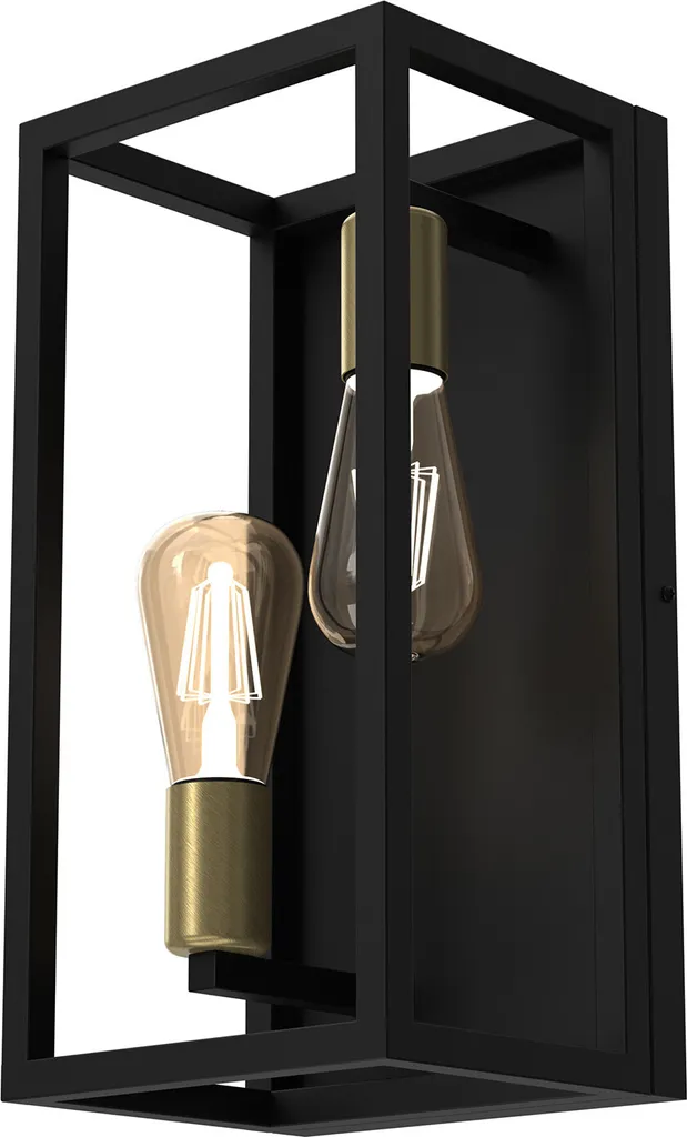 Applique industrielle Cadre Luminex double noir et laiton 2xE27 15W