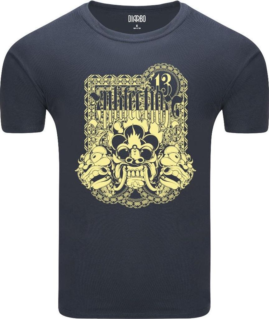 Diarbo Herren T-Shirt mit Retro-Druck Druck Unglückszahl Dreizehn Dunkelgrau Gr.XL