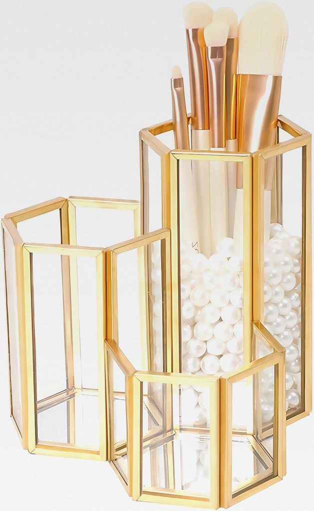 Make Up Pinsel Organizer Pinsel Aufbewahrung Gold Schminktisch Organizer Glas Pinselhalter, Kosmetik Organizer für Badezimmer, Arbeitsplatte, Schr...