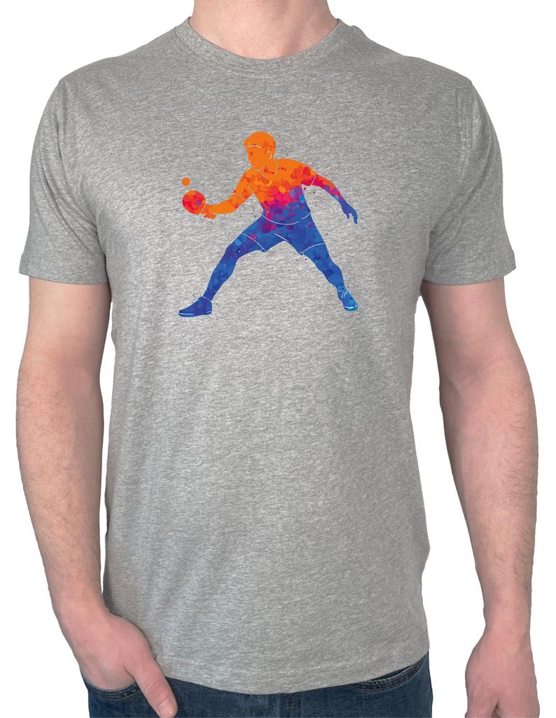 Huuraa Herren T-Shirt Tischtennis bunte Silhouette S Sport Grey Bio Baumwolle Fairtrade Herrenshirt Geschenkidee