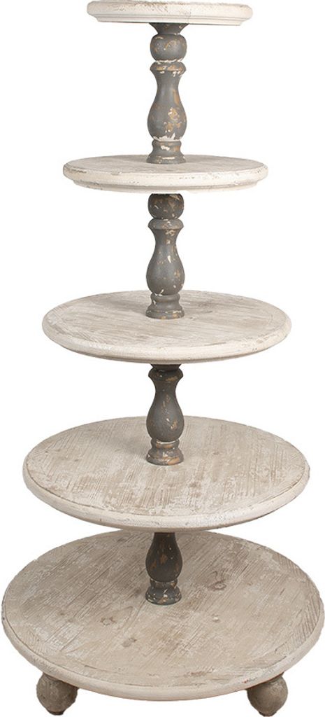 Clayre & Eef Etagere 5-lagig Ø 71x143 cm Weiß Grau Holz