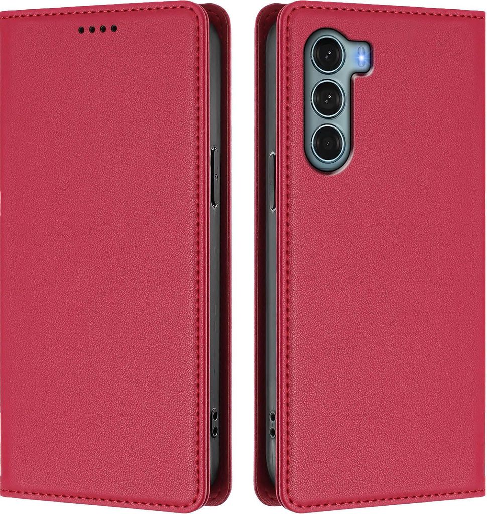 Handyhülle für Motorola Moto G200, Kunstleder Klapphülle Stoßfeste Magnetische Hülle mit Ständer Rot