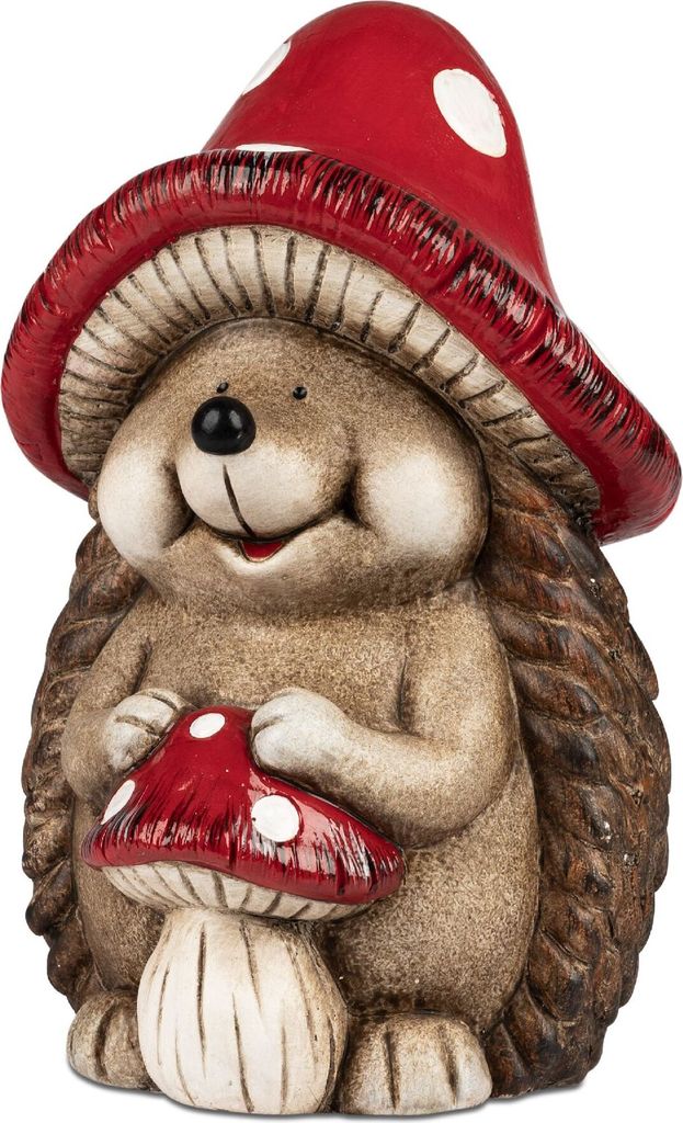 Dekofigur Igel HERBSTFARBEN mit Pilzhut H. 29cm creme braun rot Formano H25