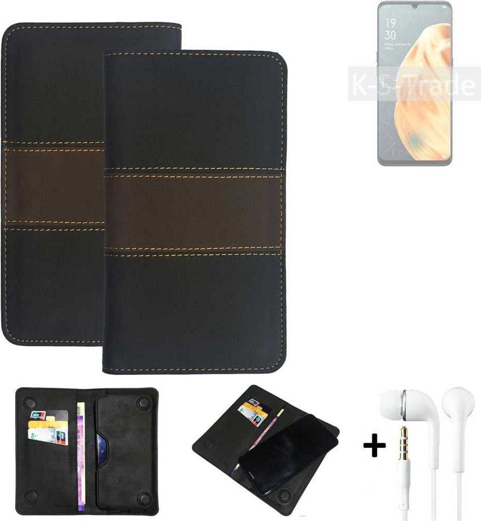 K-S-Trade Handyhülle + Kopfhörer kompatibel mit Oppo F15 Schutzhülle Walletcase Bookstyle Tasche Schutz Case Hülle Wallet Cover Kunstleder