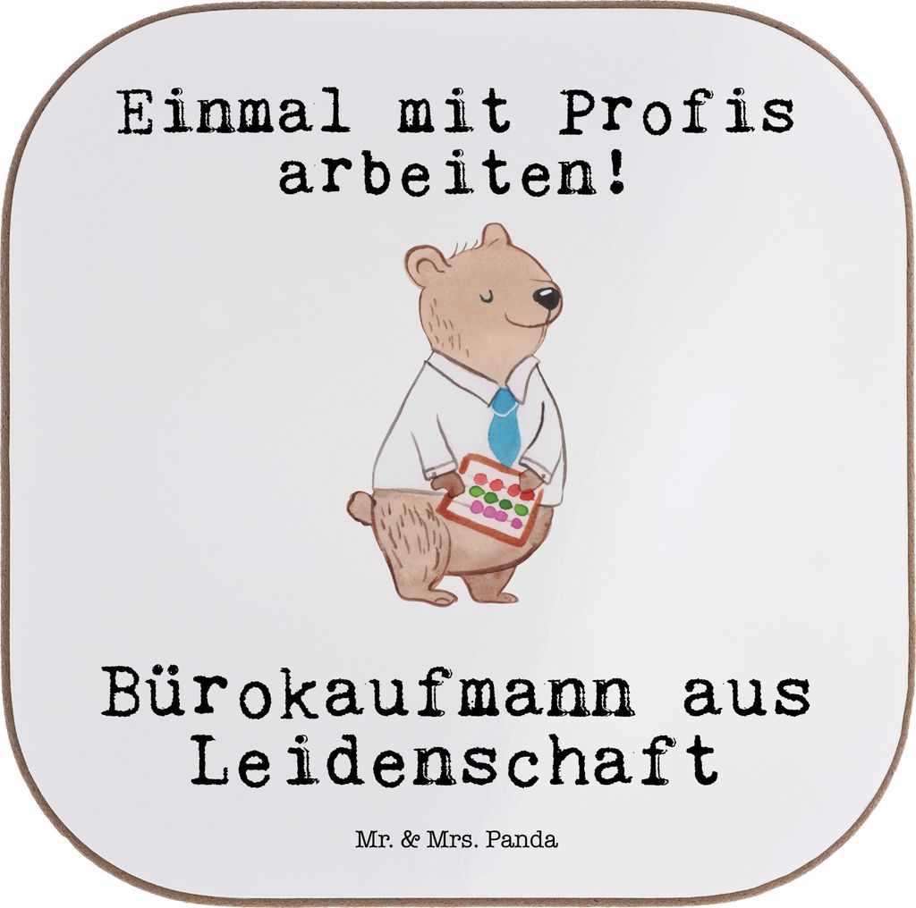 Mr. & Mrs. Panda Untersetzer für Gläser Bürokaufmann Leidenschaft - Weiß - Geschenk, Tischuntersetzer, Büro, Coaster, Tischschoner, Lustig, Sp...