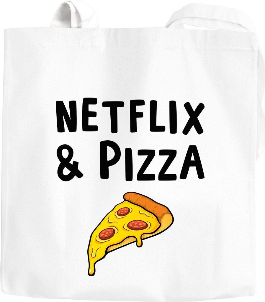 Jutebeutel Netflix & Pizza Baumwolltasche Einkaufstasche Baumwollbeutel Moonworks weiß unisize