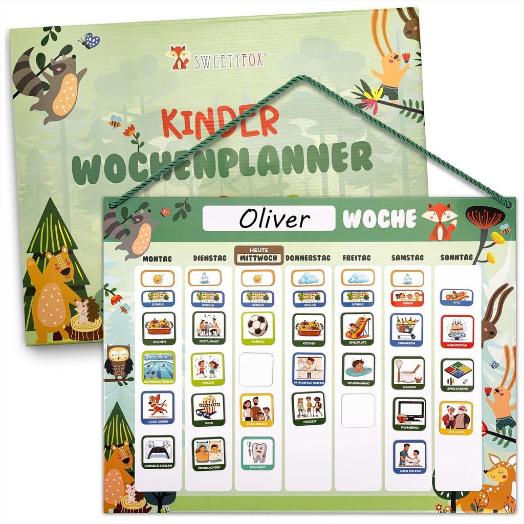 Wochenplaner für Kinder Magnettafel Montessori 200 Magnete Produktbild 