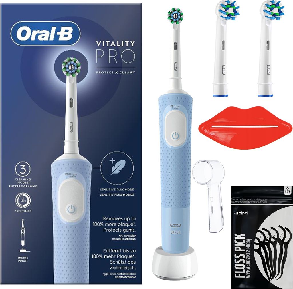Oral-B Vitality Pro 103D Blau Elektrische Zahnbürste 3 Aufsteckbürsten Set