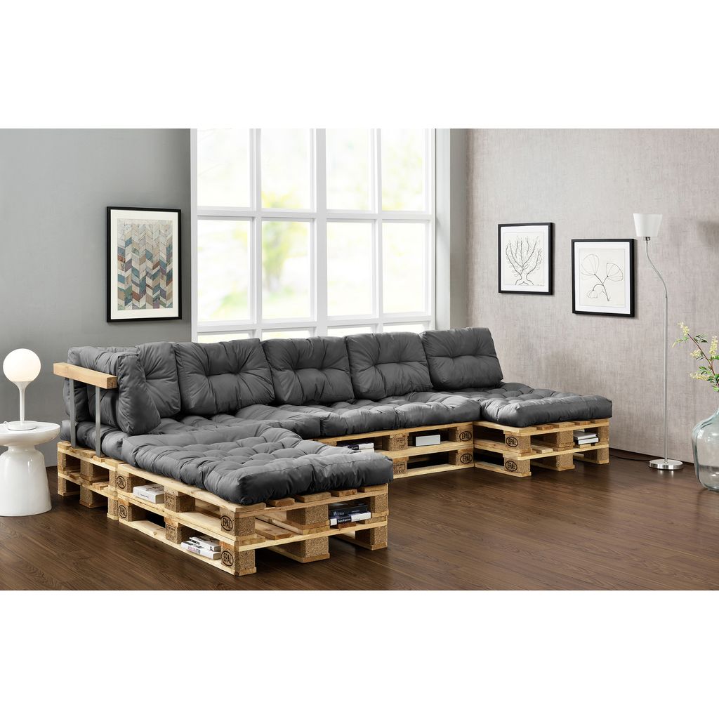 ® "Euro Paletten Sofa" 4x Sitz-/ 6x Rückenkissen grau Kissen Auflage en.casa