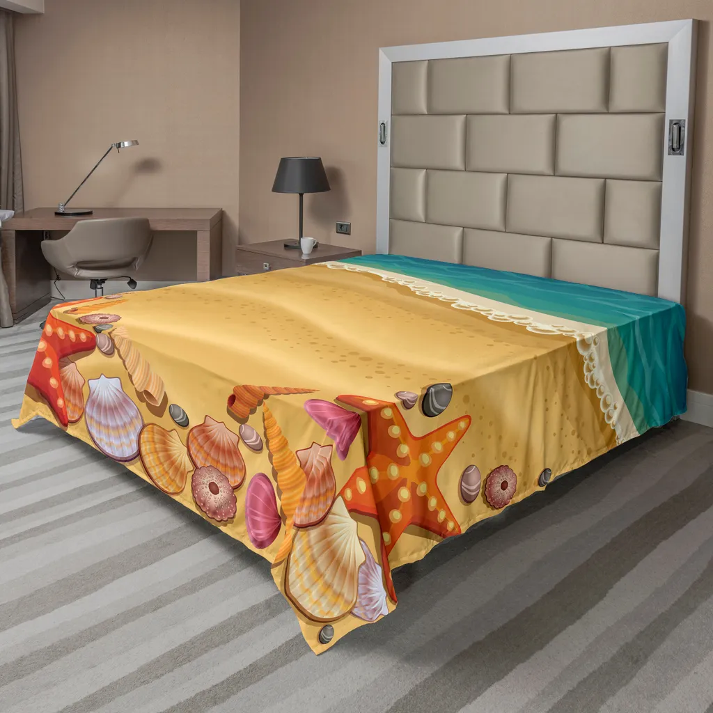 Drap plat doux motif plage et vagues 275x260 cm, confort respirant XL