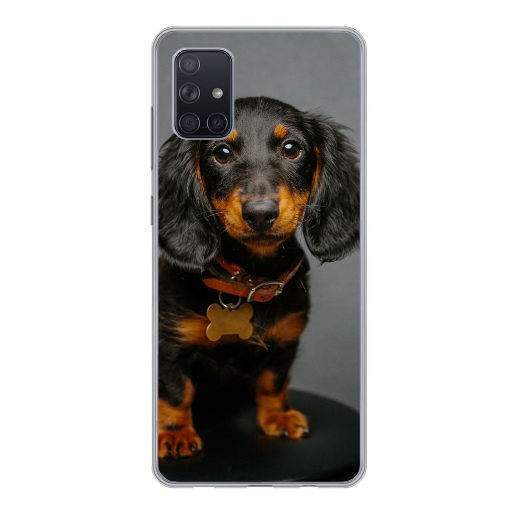MuchoWow Handyhülle Schutzhülle Hülle für Samsung Galaxy A71 Studiofoto eines Dackelwelpen Silikon Softcase Handy Hülle - Kartenbesitzer