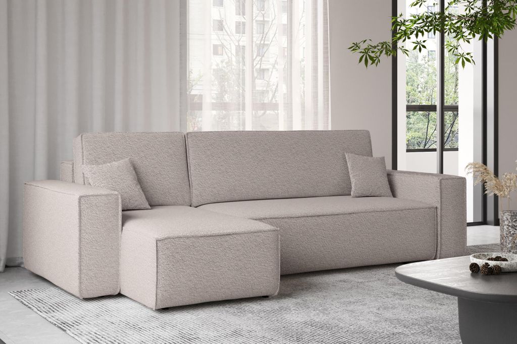 Kaiser Möbel Ecksofa mit schlaffunktion und bettkasten, Ecksofa L-Form, Eckcouch L-Form BEST stoff Abriamo Links Dunkelbeige