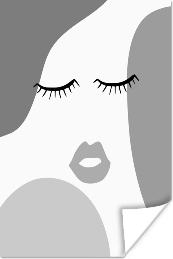 MuchoWow Poster Gesicht - Abstrakt - Schwarz - Weiß 60x90 cm - Wanddekoration